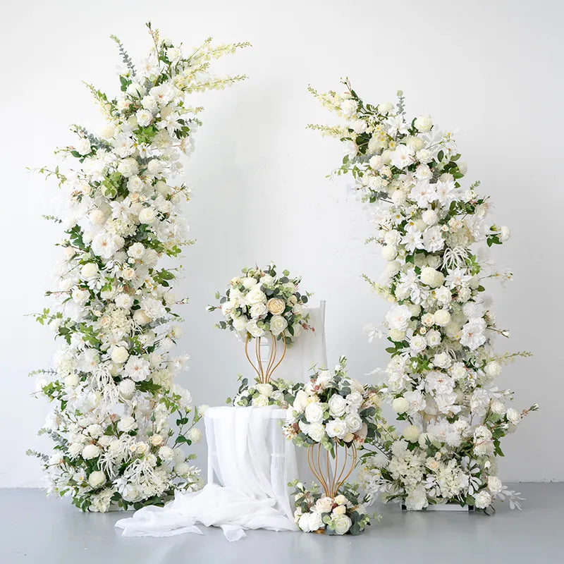 Uflower White Green Floral Arrangement Horn Arch Wedding Backdrop Props SET80189