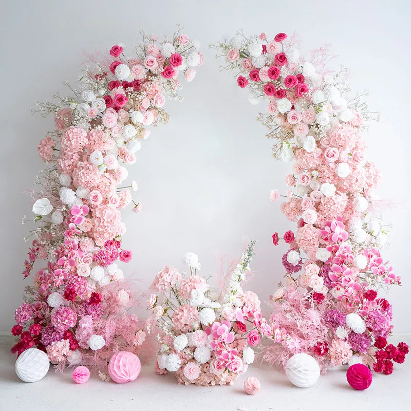 Arche florale Uflower rose et blanc avec cornes, accessoires de toile de fond de mariage SET80103