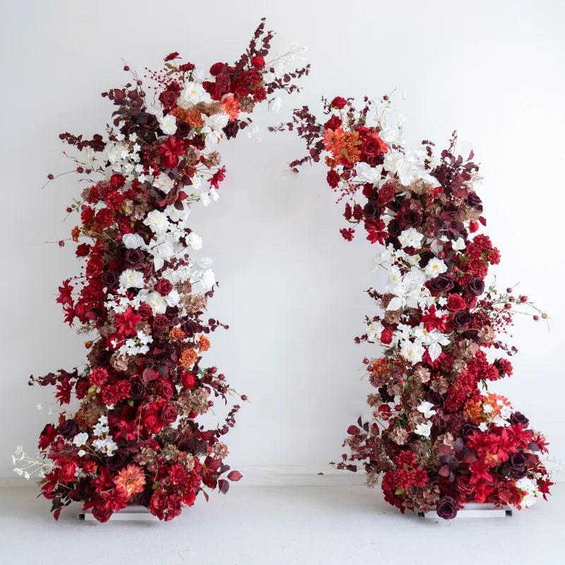 Uflower Red Floral Arrangement Horn Arch Wedding Backdrop Props SET80134-01