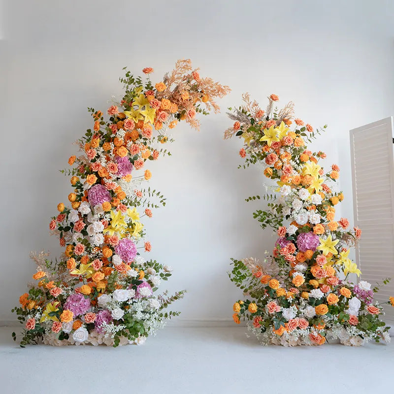Uflower Orange Horn Arch Floral Arrangement Wedding Backdrop Props SET80139
