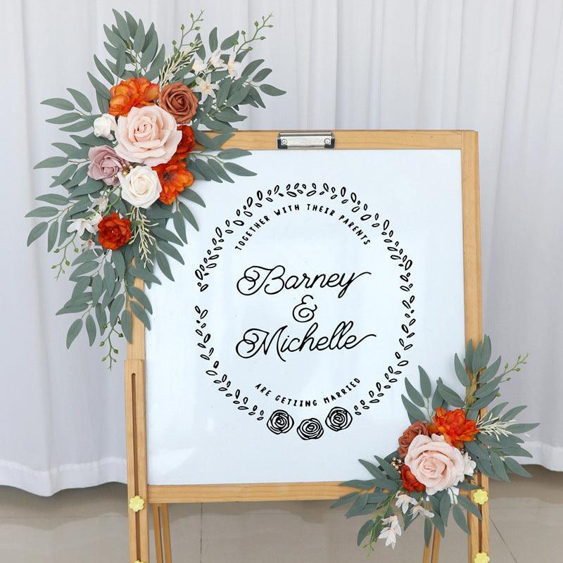 Wedding Arch Flower Imitation Champagne Orange Rose Welcome Sign Wedding Party - Uflower
