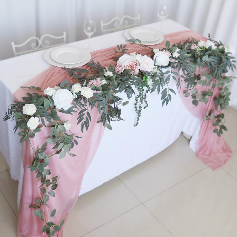Long shallow lotus root powder white rose vine wedding simulation table flower decoration - Uflower
