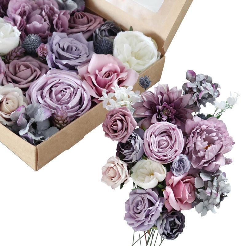 Simulation flowers in box flower head with rod DIY bouquet birthday valentine's day gift flower box - Uflower