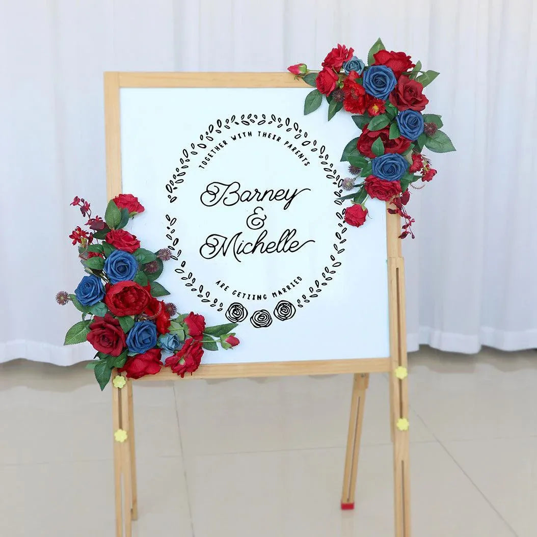 Wedding Arch Flower Imitation Wine Red Royal Blue Corner Flower Rose Welcome Sign Wedding Party - Uflower
