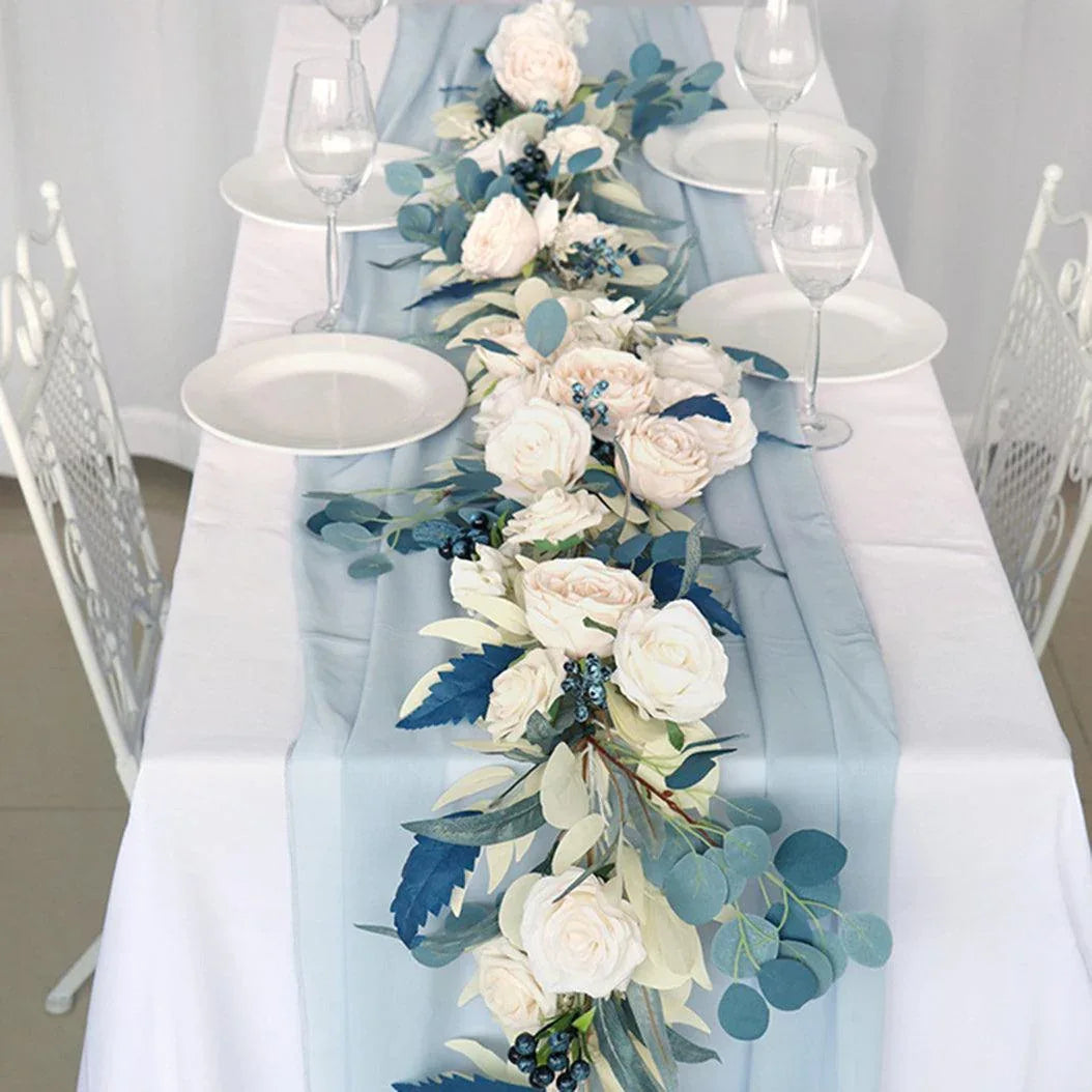 Simulated Rose Stripe Rice White Peacock Blue Vine Stripe Table Flower Rose Vine Wedding Decoration Background - Uflower