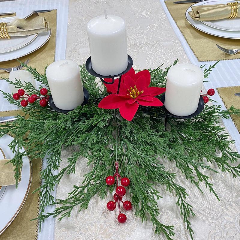 Simulation pine needle candlestick Christmas candle decorations holiday atmosphere scene decoration props ornaments - Uflower