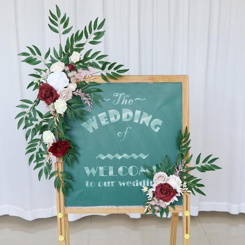 Simulated White Wine Red Rose Silk Flower Wedding Welcome Sign Flower Art Guide Sign Props - Uflower