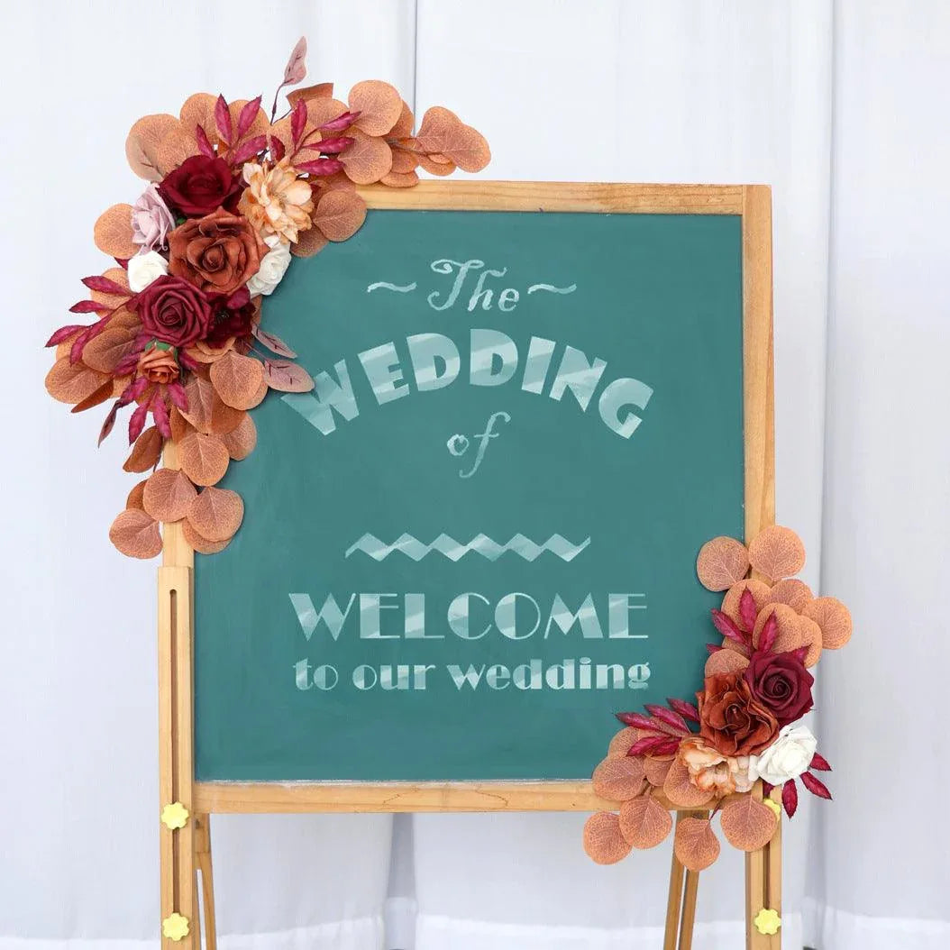 Simulated Autumn Rose Eucalyptus Leaf Silk Flower Wedding Welcome Sign Flower Art Guide Sign Prop - Uflower