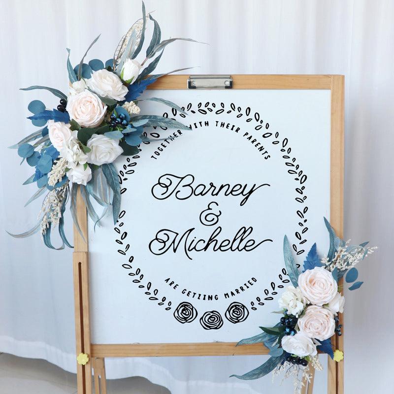 Simulated Peacock Blue Champagne Rose Art Wedding Welcome Sign Decorative Corner Flower Prop - Uflower