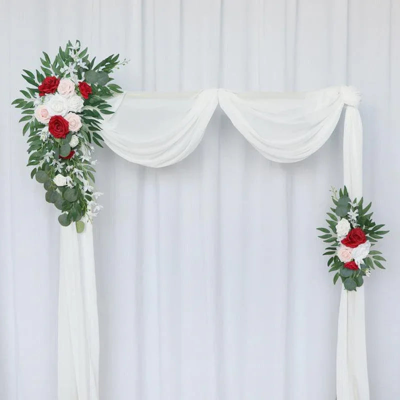 Red Pink Roses Wedding Arch Hanging Corner Floral Decor - Uflower