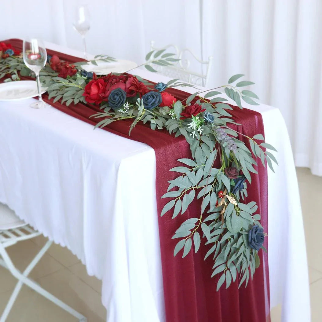 Simulated Rose Strip Wine Red Royal Blue Table Flower Rose Vine Wedding Decoration Background - Uflower