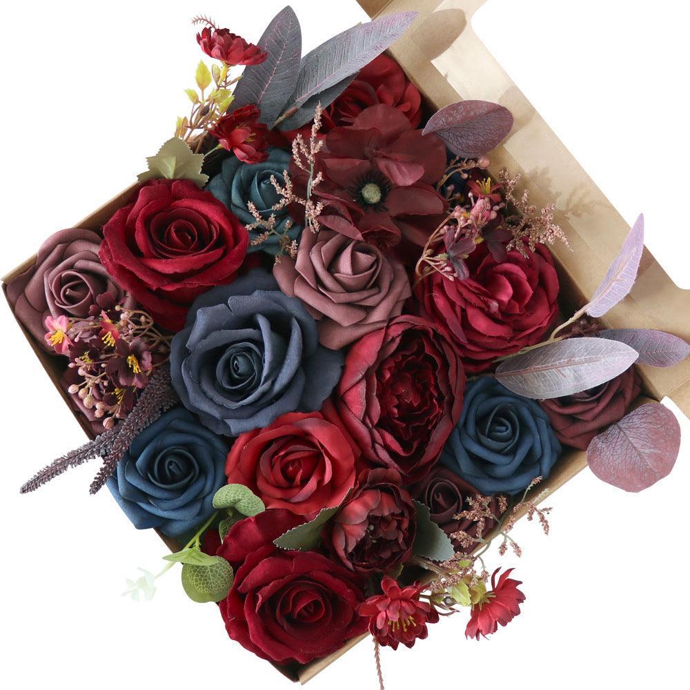 Simulation Rose Boxed Flowers Holiday Gift Flower Box Flower Heads with Rods Wedding Diy Bridal Bouquet - Uflower
