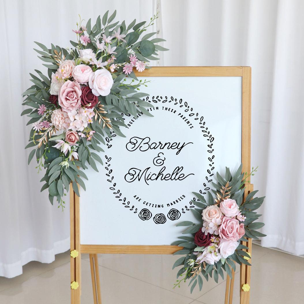 Wedding Arch Flower Imitation Bean Paste Pink Rose Welcome Sign Wedding Party - Uflower