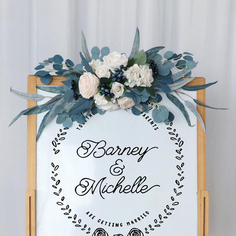 Simulated Peacock Blue Champagne Rose Silk Flower Wedding Welcome Sign Flower Art Guide Sign Prop - Uflower