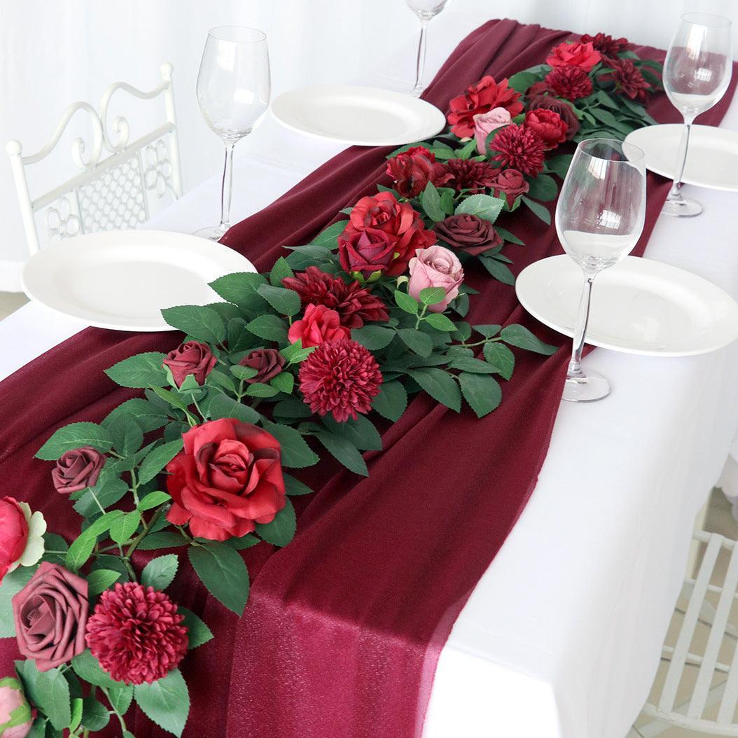 Simulated Rose Strip Wine Red Rose Table Flower Rose Vine Wedding Decoration Background - Uflower