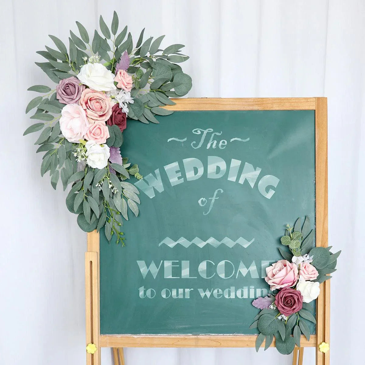 Simulated Dousha Powder Rose Silk Flower Wedding Welcome Sign Flower Art Guide Sign Props - Uflower