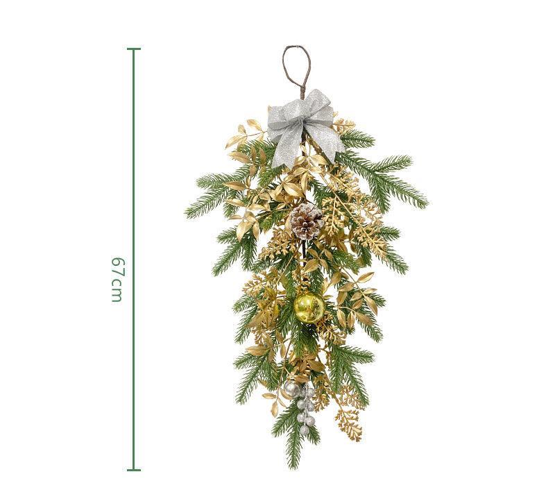 Simulation Pine Needles Rattan Christmas Gold Coloured Ball Leaves Pine Cones Indoor Fireplace Wall Hanging Decoration - Uflower