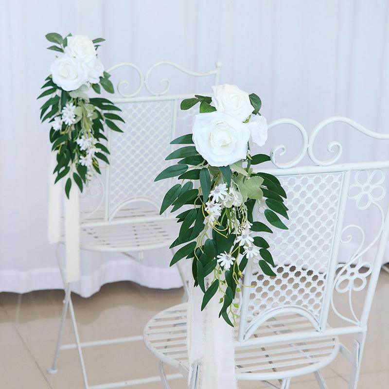 Simulated Huasen Series Outdoor Wedding Rose Willow Leaf Chair Back Flower Decoration - Uflower