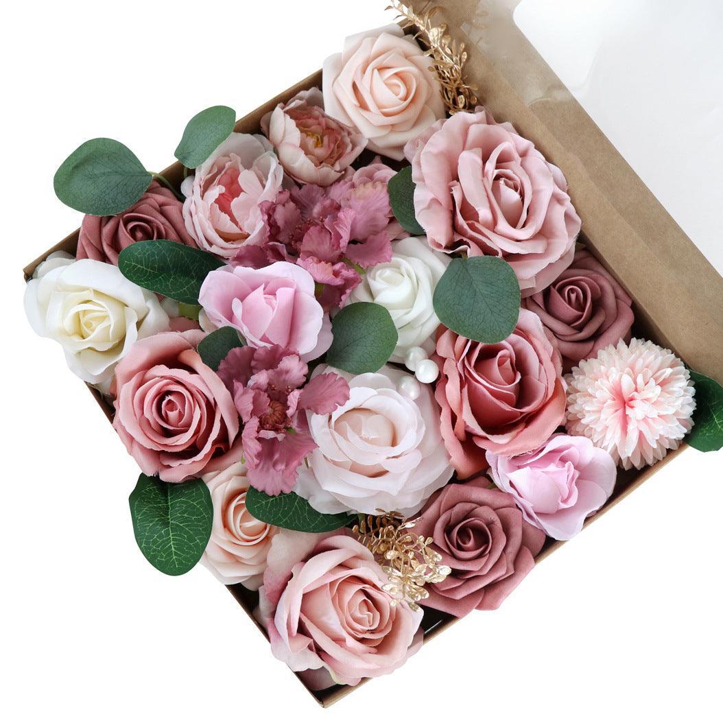 Simulation Rose Boxed Flowers Wedding Diy Bridal Bouquet Valentine's Day Birthday Gift - Uflower