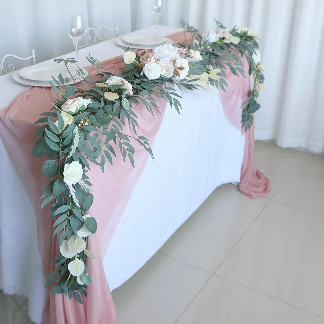 Simulated Rose Strip Champagne Pink White Table Flower Outdoor Wedding Decoration Background - Uflower