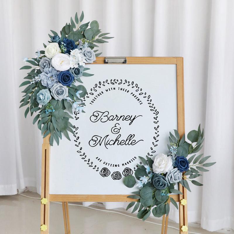 Simulated haze blue rose art wedding welcome sign decoration corner flower props - Uflower