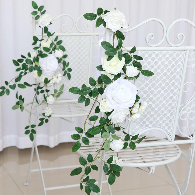 Simulated Huasen Series White Rose Vine Chair Back Flower Wedding Chair Back Flower Decoration - Uflower