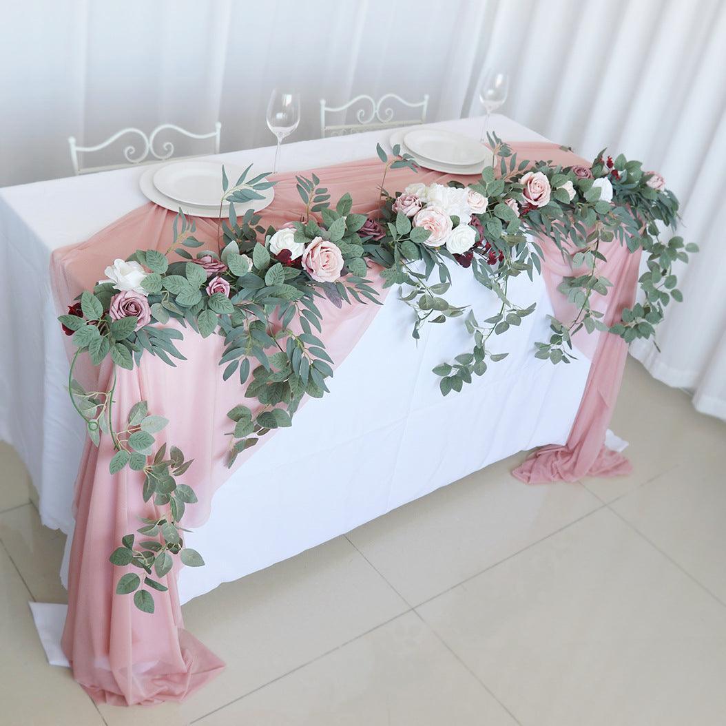Simulated Rose Strip Pink White Bean Sand Pink Rose Vine Table Flower Vine Wedding Decoration Background - Uflower