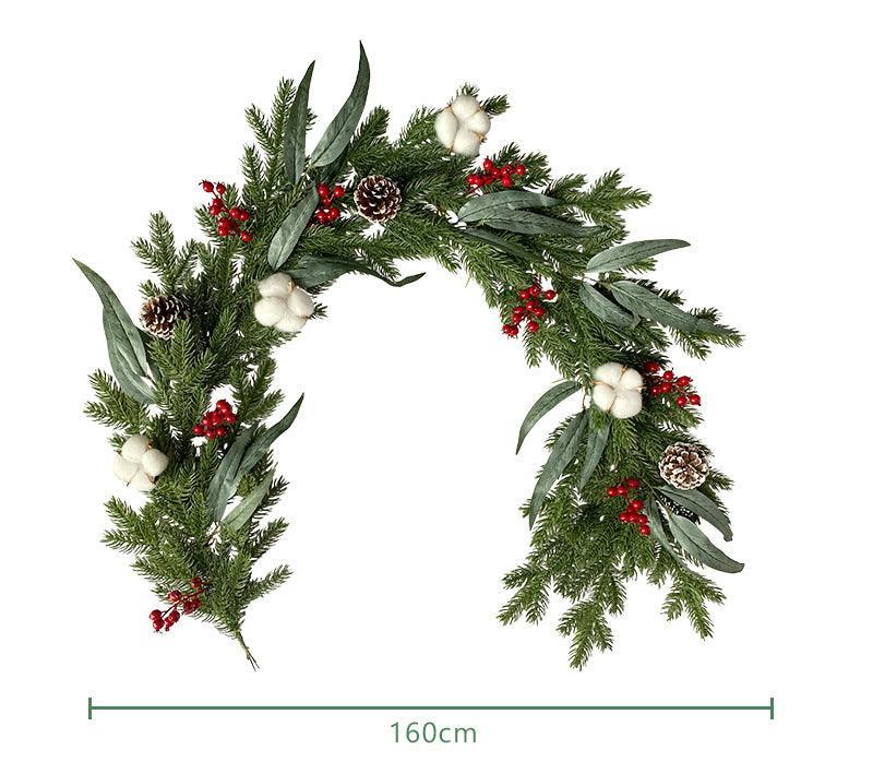 Simulation pine needles rattan Christmas atmosphere decoration pine cone cotton red fruit indoor wall decorations - Uflower