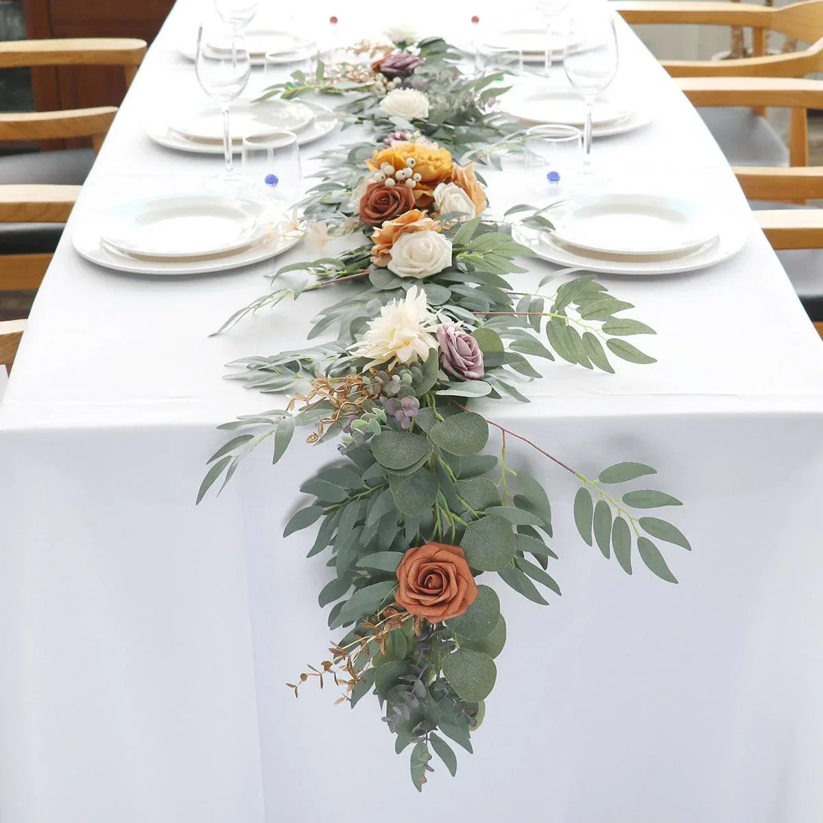 Simulated Rose Strip Dirty Orange Table Flower Vine Wedding Decoration Background - Uflower
