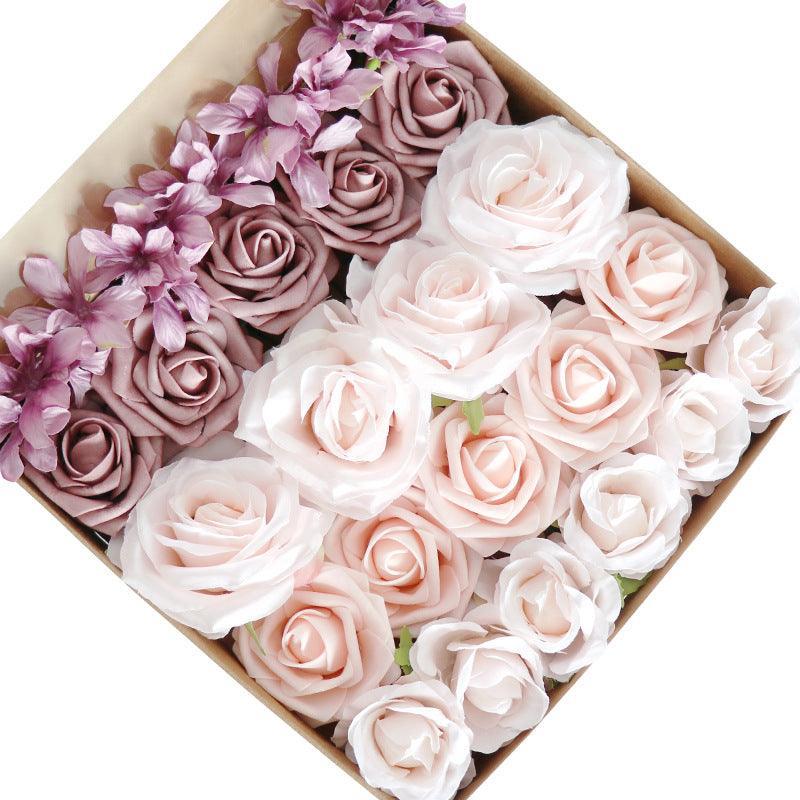 Simulation flowers PE roses boxed flower head with rod Diy home bouquet wedding birthday gift - Uflower