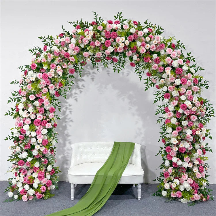 Uflower Hot Pink white Rose Green Leaves Floral Door Arch Wedding Party Backdrop Decoration - Uflower