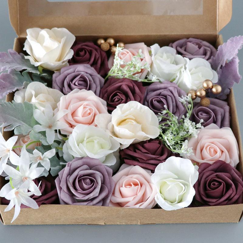 Simulation Box Flower Valentine's Day Gift Box Flower Head with Rod DIY Bridal Hand Bouquet - Uflower