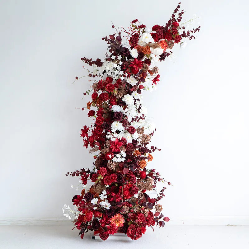 Uflower Red Floral Arrangement Horn Arch Wedding Backdrop Props SET80134-01