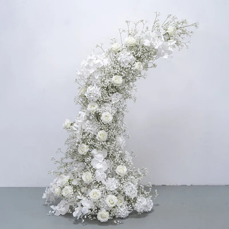 Uflower White Baby's Breath Floral Arrangement Horn Arch Wedding Backdrop Props SET80231