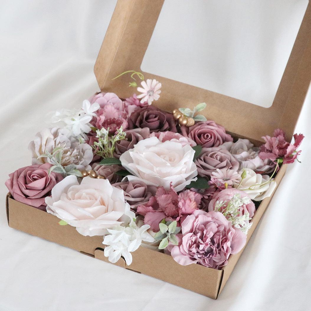 Simulation rose boxed flowers European wedding bridal bouquet DIY - Uflower