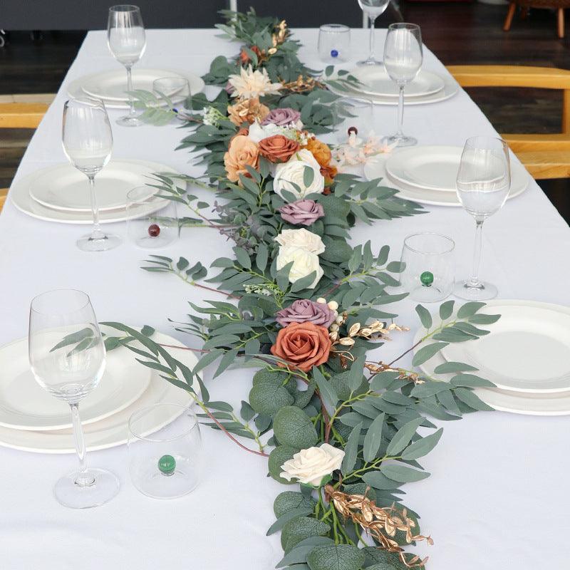 Simulated Rose Strip Dirty Orange Table Flower Outdoor Wedding Decoration Background - Uflower