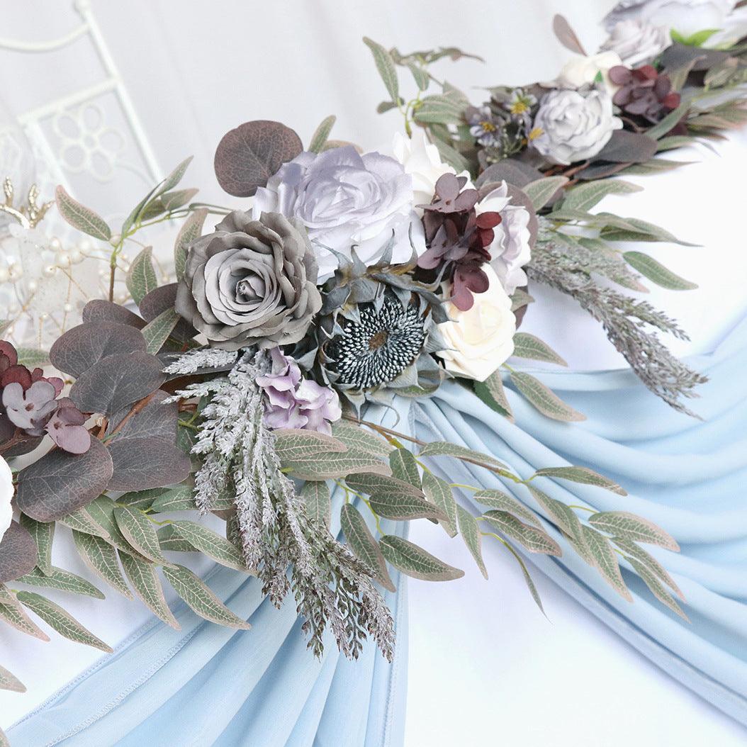 Simulated Rose Stripe Grey Purple Table Flower Rose Vine Wedding Decoration Background - Uflower
