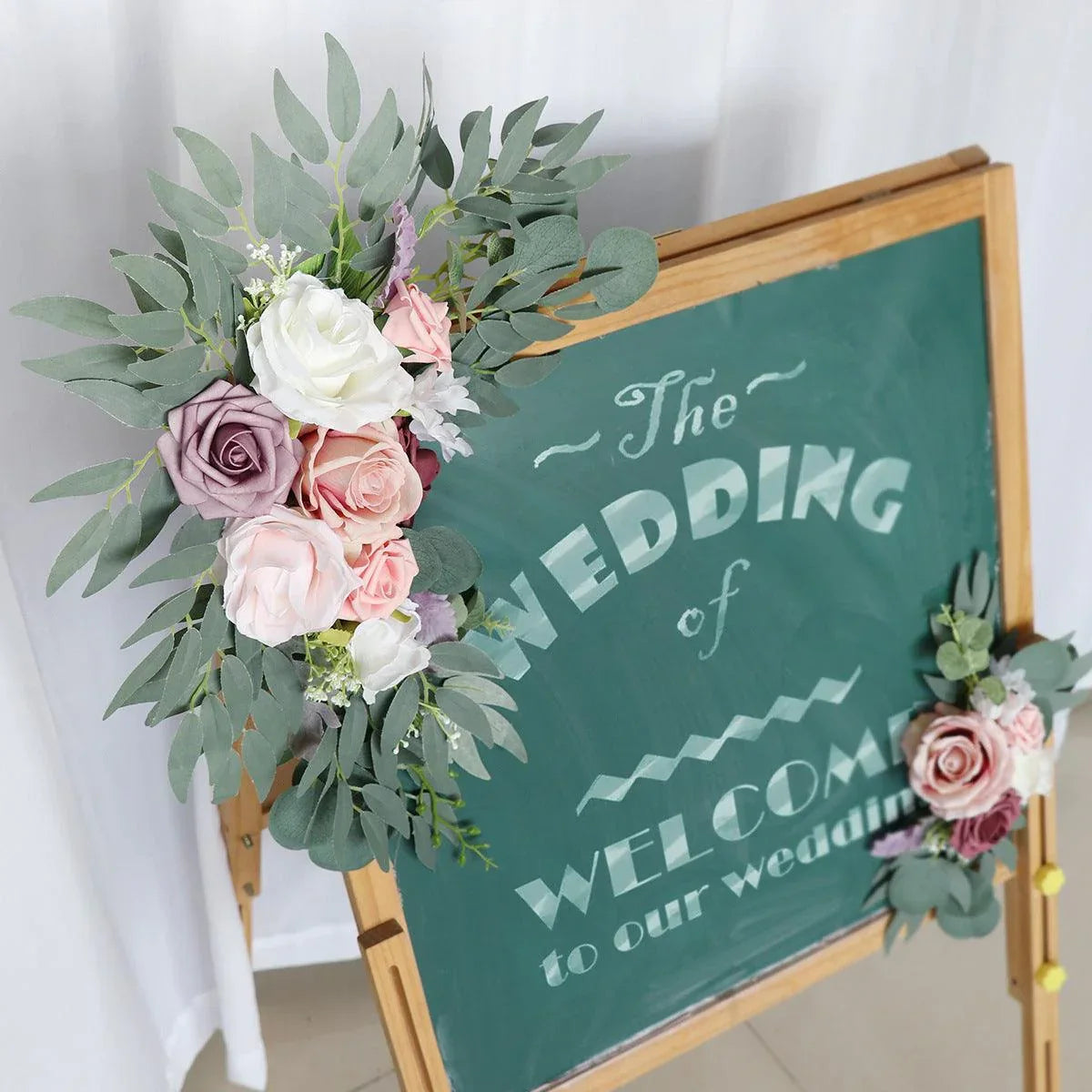 Simulated Dousha Powder Rose Silk Flower Wedding Welcome Sign Flower Art Guide Sign Props - Uflower