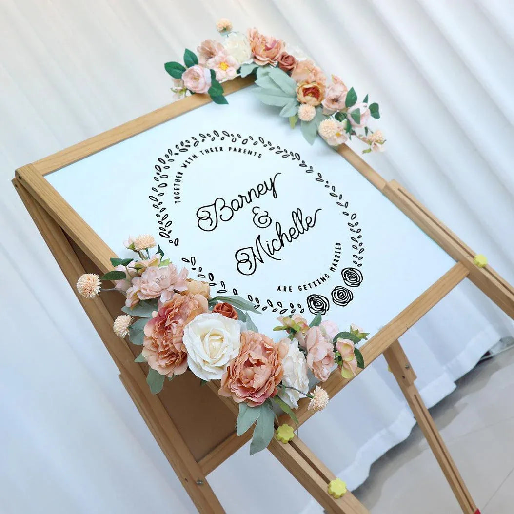 Simulated Caramel Champagne Silk Flower Wedding Welcome Sign Flower Art Guide Sign Props - Uflower