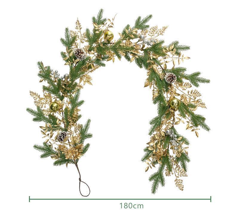 Simulation Pine Needles Rattan Christmas Gold Coloured Ball Leaves Pine Cones Indoor Fireplace Wall Hanging Decoration - Uflower