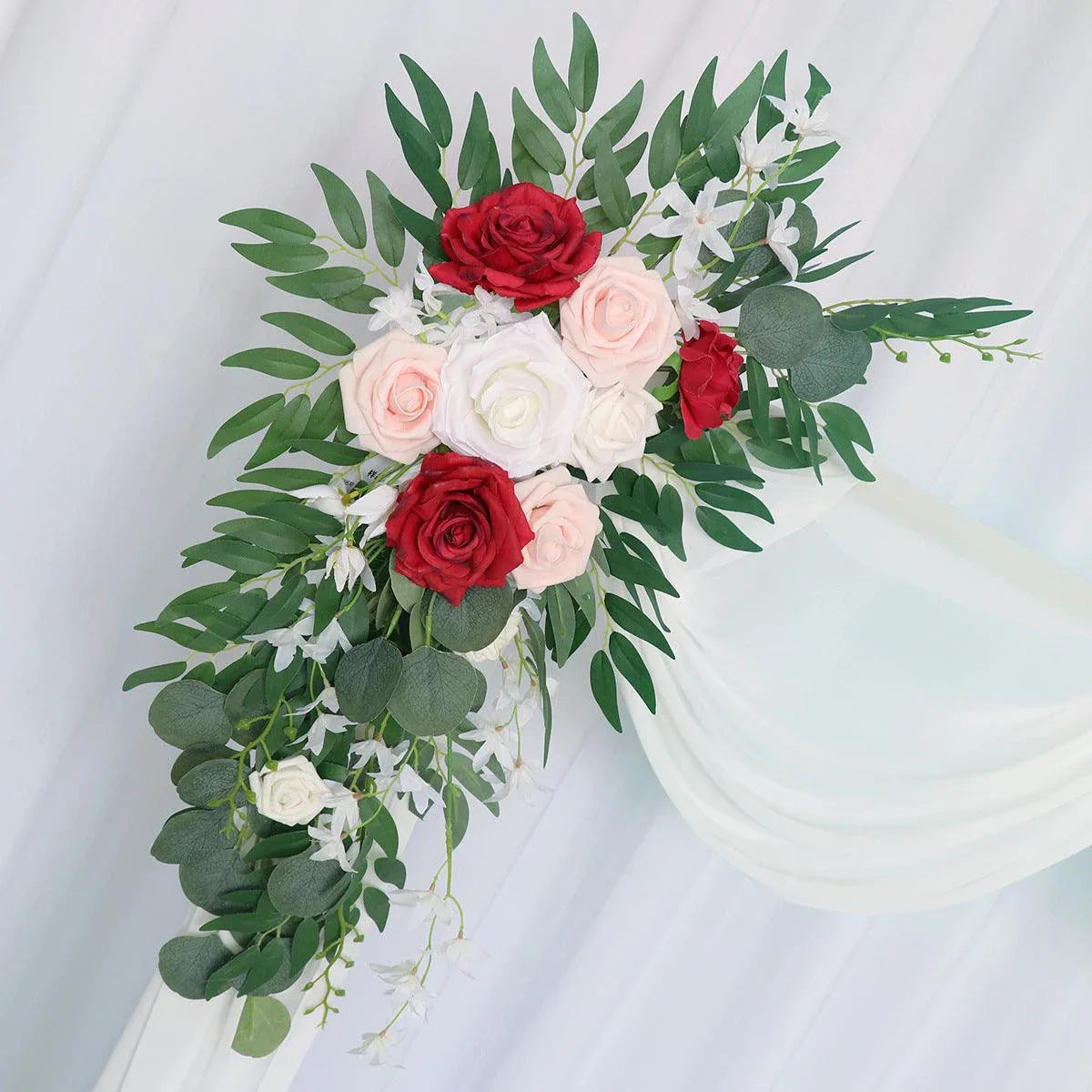 Red Pink Roses Wedding Arch Hanging Corner Floral Decor - Uflower