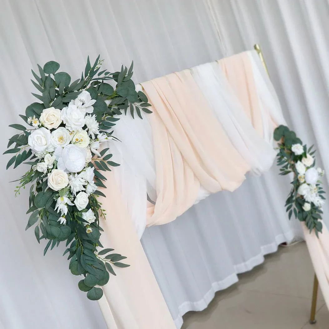 Bohemian White Rose Wedding Arch Hanging Corner Floral Decor - Uflower