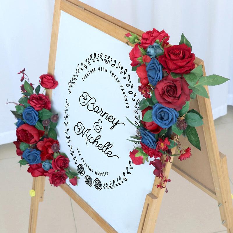 Wedding Arch Flower Imitation Wine Red Royal Blue Corner Flower Rose Welcome Sign Wedding Party - Uflower