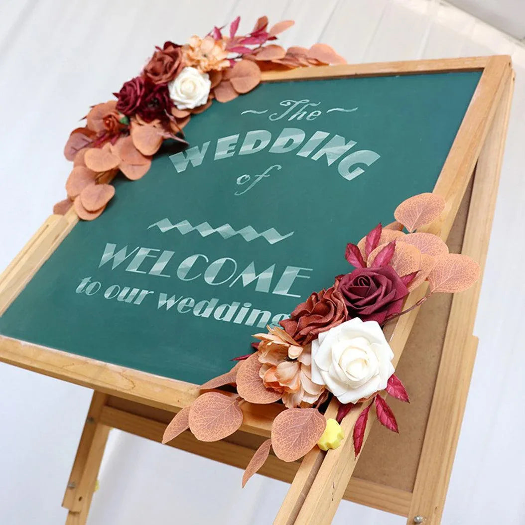 Simulated Autumn Rose Eucalyptus Leaf Silk Flower Wedding Welcome Sign Flower Art Guide Sign Prop - Uflower