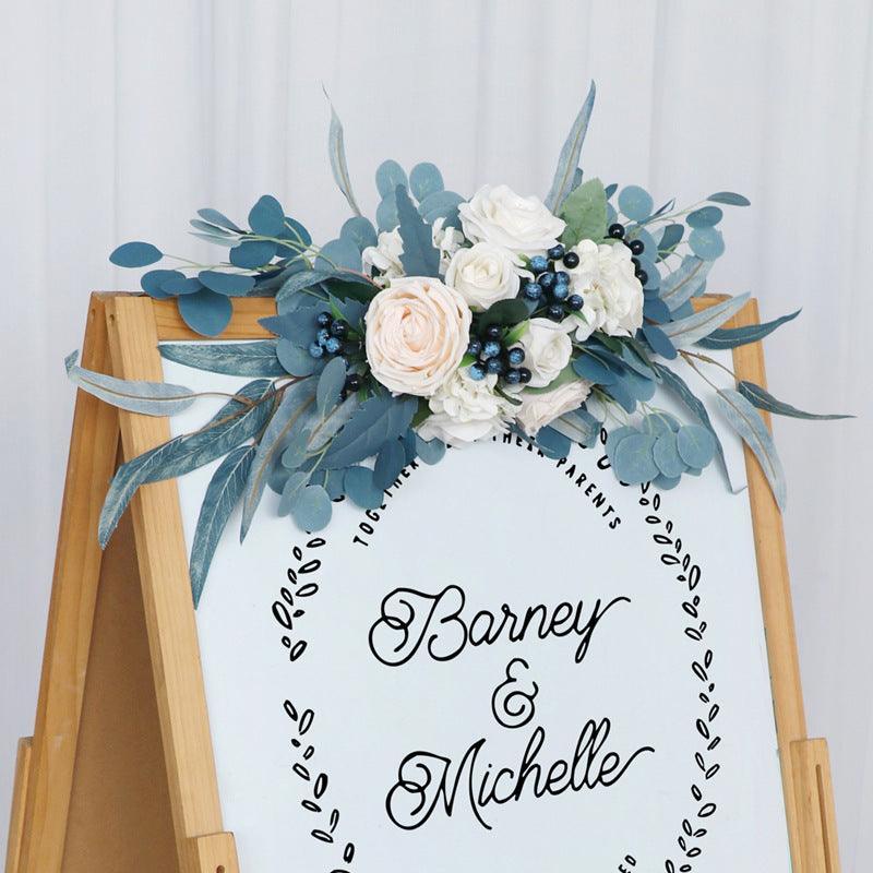 Simulated Peacock Blue Champagne Rose Silk Flower Wedding Welcome Sign Flower Art Guide Sign Prop - Uflower
