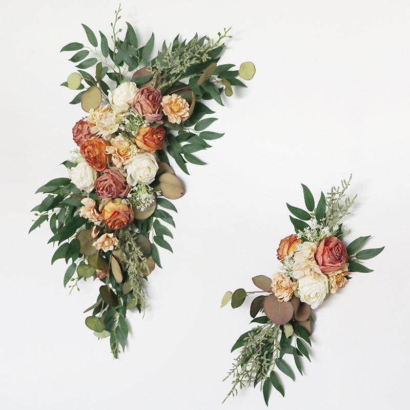 Simulated Arch Champagne Orange Flower Decoration Wedding Scene Welcome Sign Corner Flower Arrangement - Uflower