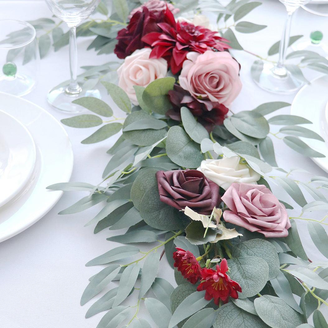Simulated Rose Stripe Lotus Root Powder Wine Red Table Flower Rose Vine Wedding Decoration Background - Uflower