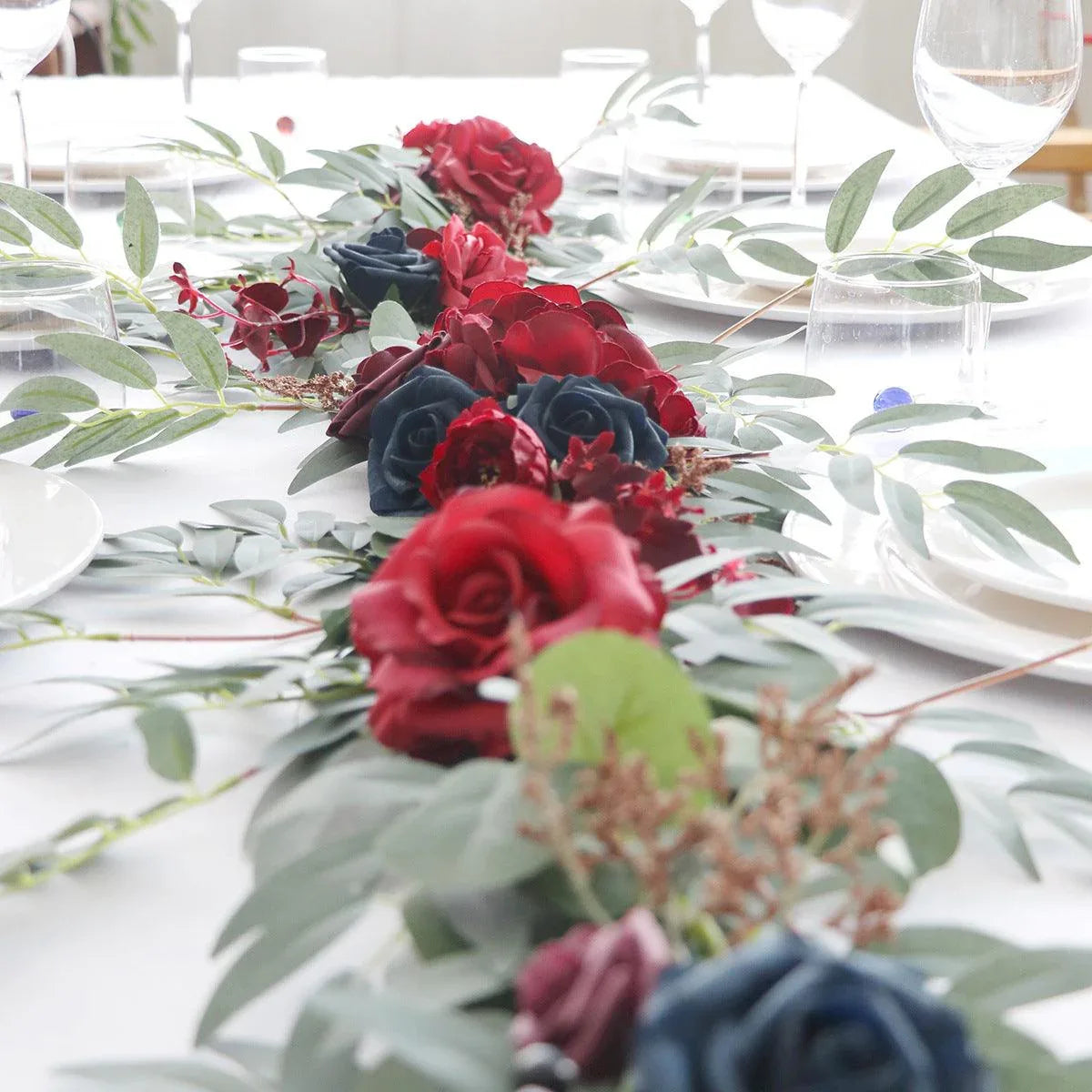 Outdoor Wedding Simulation Wine Red Sapphire Blue Rose Table Flower Vine Decoration - Uflower