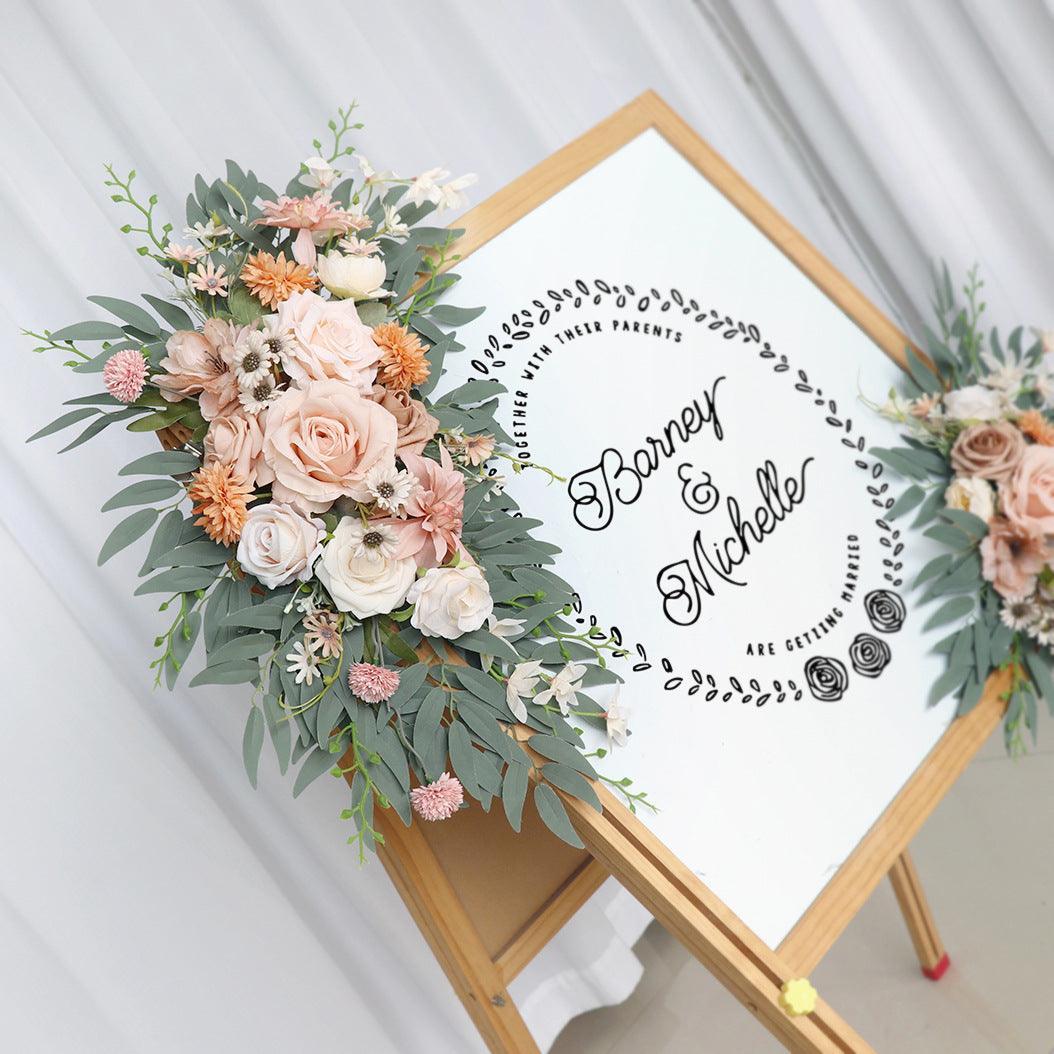 Simulated Champagne Flower Art Wedding Welcome Sign Decorative Corner Flower Props - Uflower