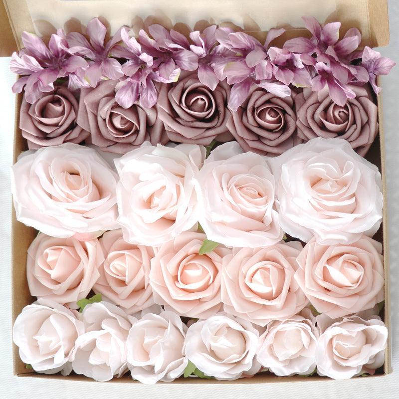 Simulation flowers PE roses boxed flower head with rod Diy home bouquet wedding birthday gift - Uflower